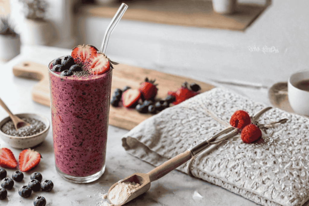 berry chia protein smoothie (healthy & satisfying) (1)