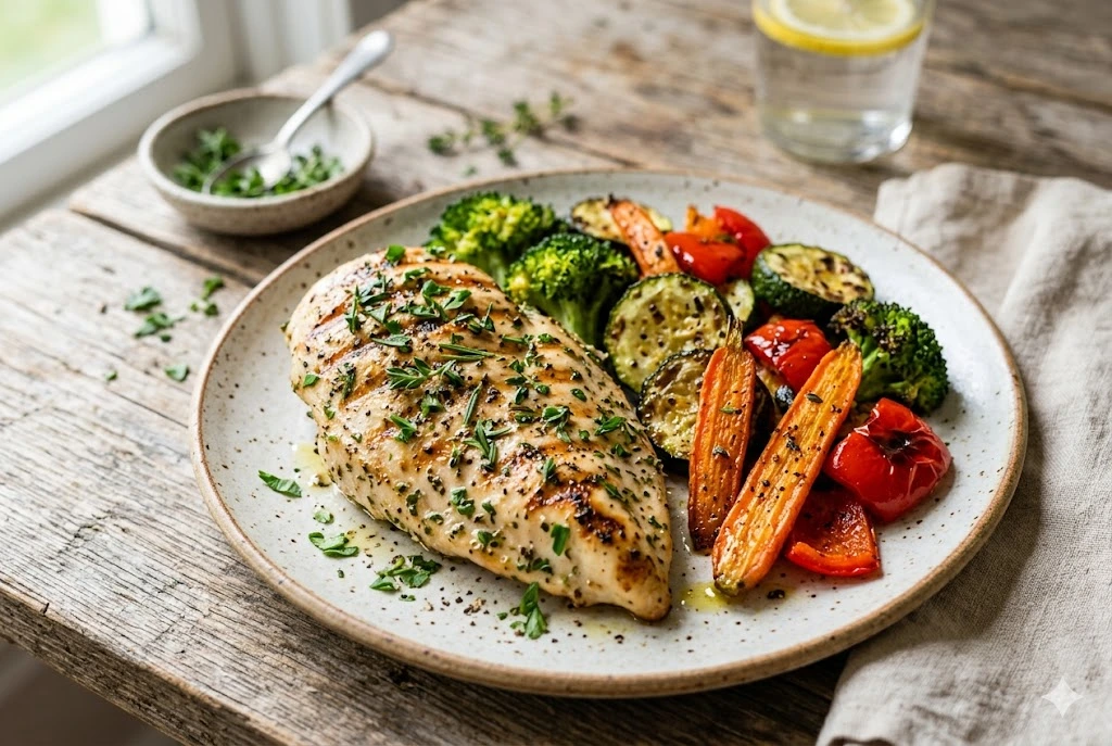 herb grilled chicken with roasted vegetables pic 1
