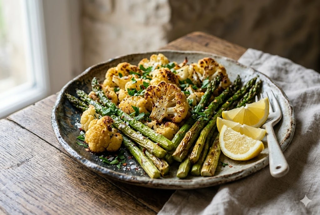 roasted cauliflower and asparagus pic 1