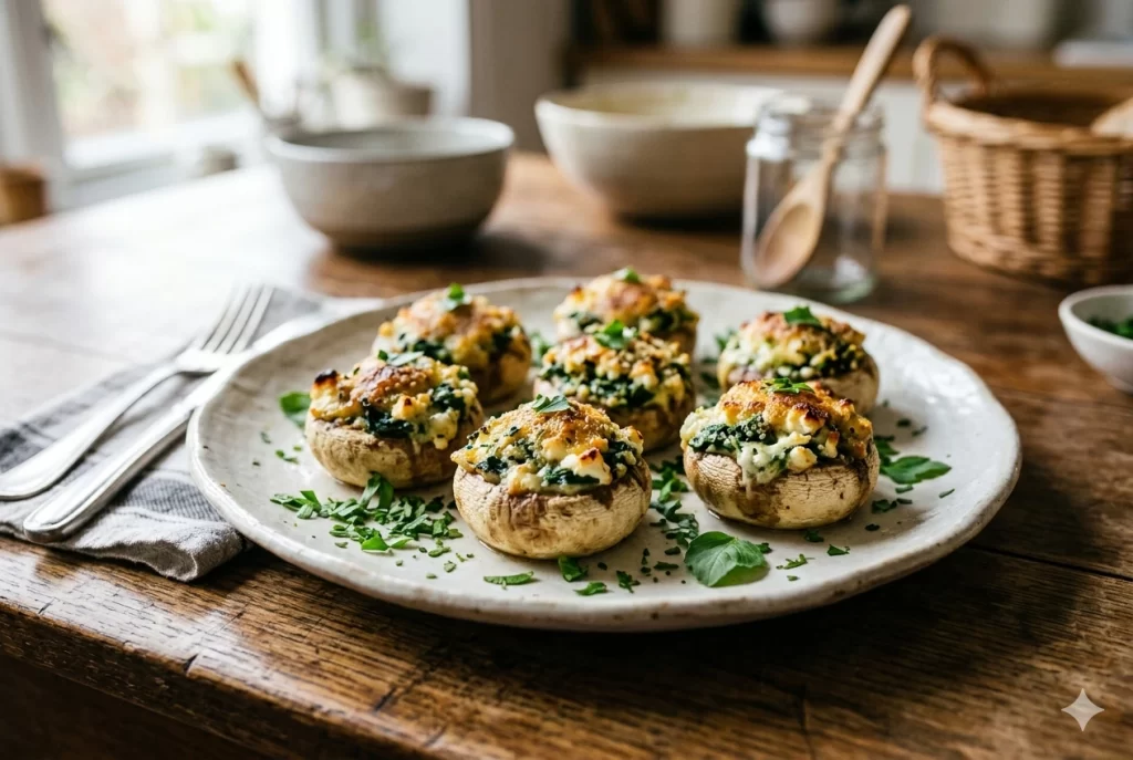 spinach & feta stuffed mushrooms pic 1