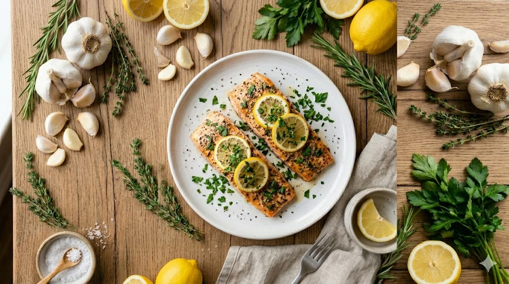 baked salmon with lemon & herbs pic 1