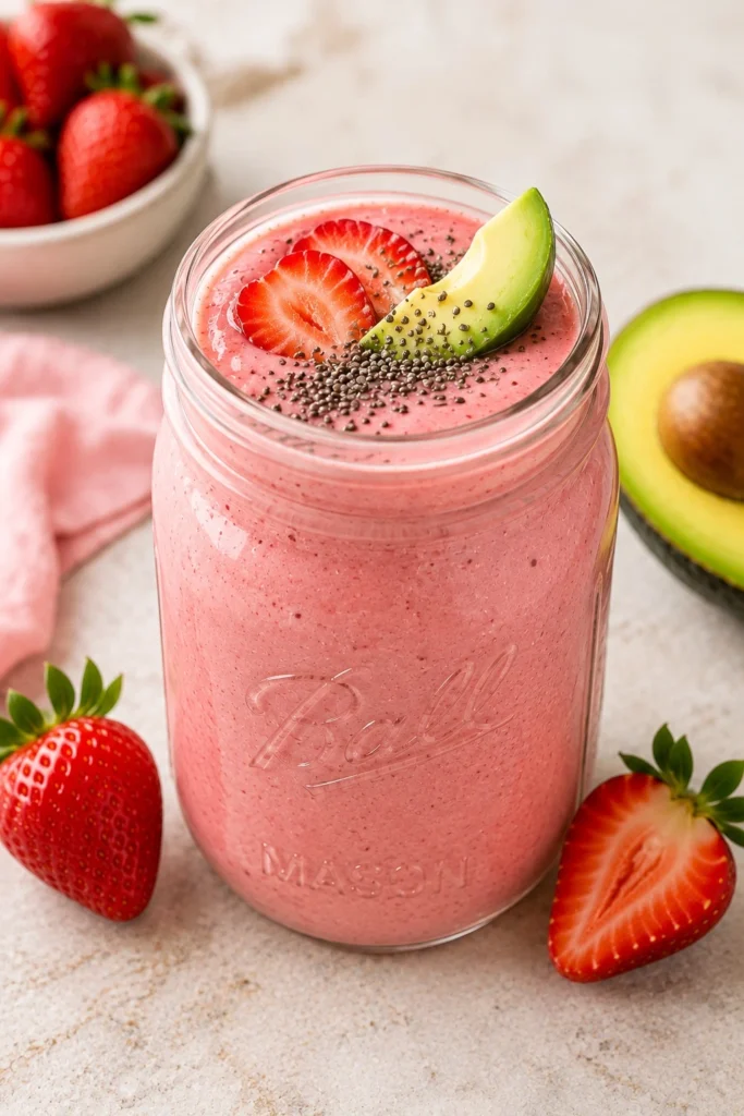 🍓🥑 Strawberry Avocado Smoothie (Fiber + Protein + Healthy fats) pic 1 strawberry avacado smoothie